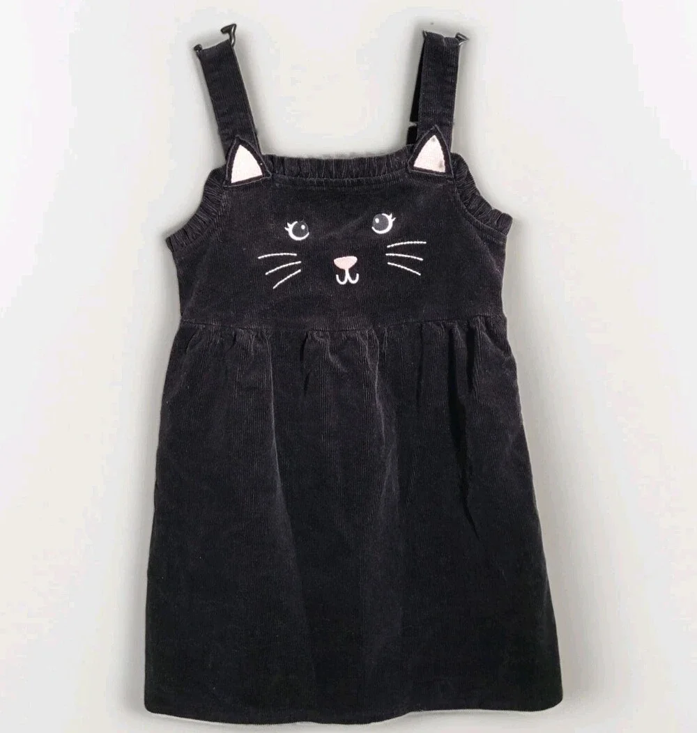 Gymboree Black Cat Dress Girls Sz 8 Corduroy Jumper Pinafore Embroidered Novelty